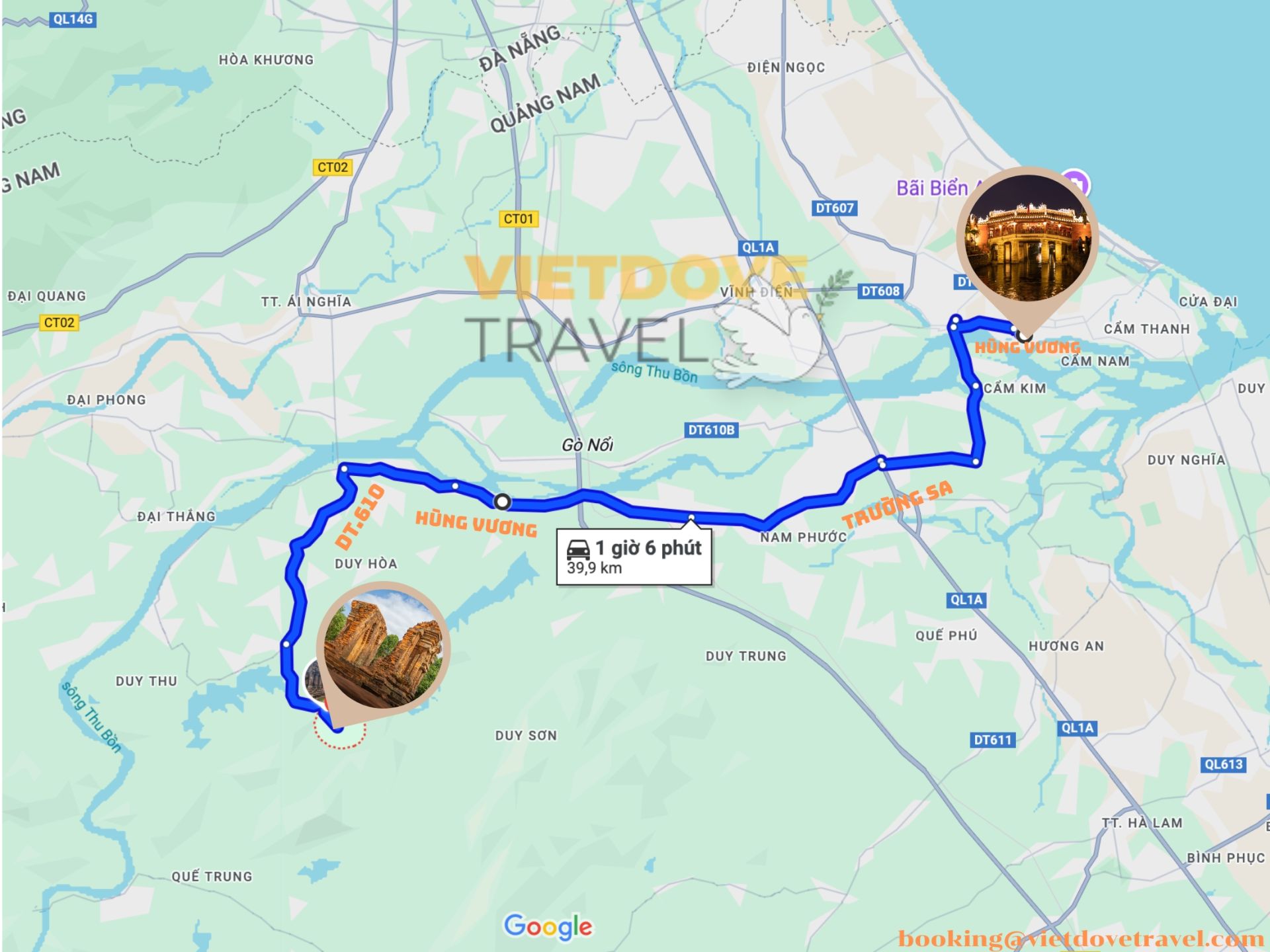 Travel Map from Hoi An to My Son Sanctuary Best Route & Directions