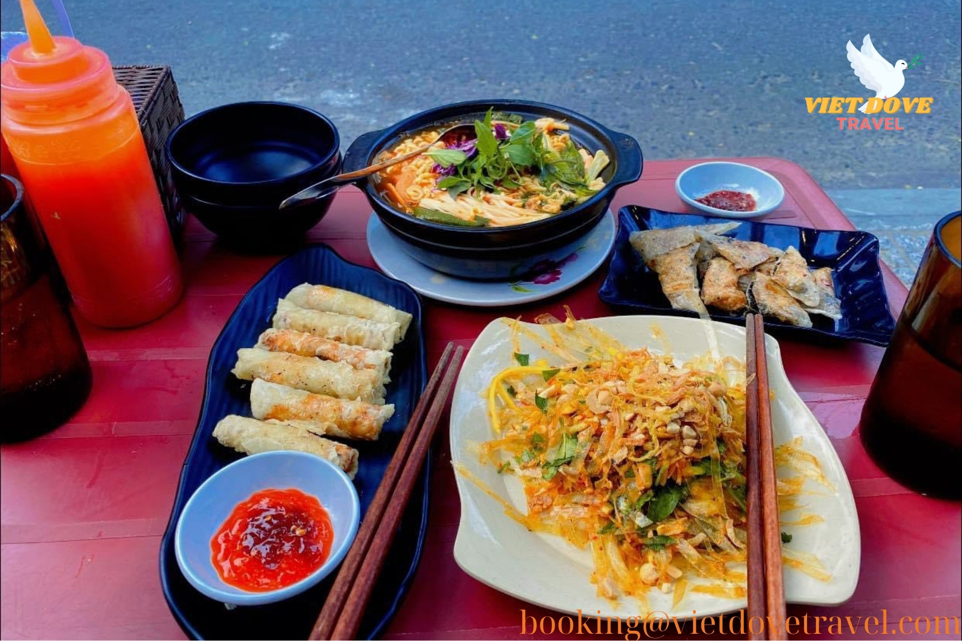 Crispy vegan ram, noodles, and mango salad